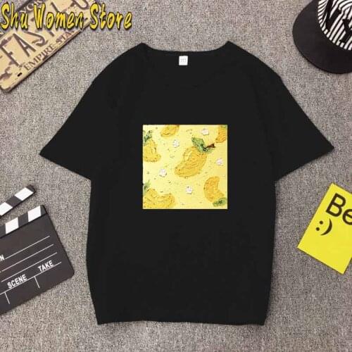 Summer Fashion Large Size Mango Funny Print Shirt Female Loose Cartoon Oil Painting Harajuku O-neck Female T-shirt gothic