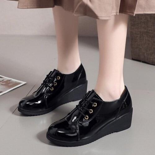 COOTELILI Woman Pumps 2021 New Fashion Round Toe Non-slip Basic 5cm Heel LaceUp Pumps Wedges Women Shoes Black Size 35-40