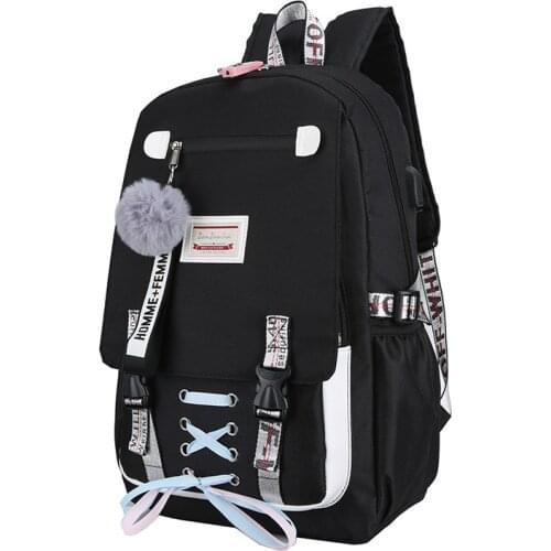 Backpack Women School Bags For Teenage Girls Preppy Style Large Capacity USB Back Pack Rucksack Youth Bagpack 2021