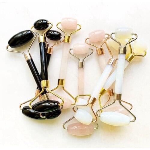 Natural Rose Quartz Obsidian Stone Roller Massage Crystal Therapy Double Roller Massager Skin Care Tools 1pc