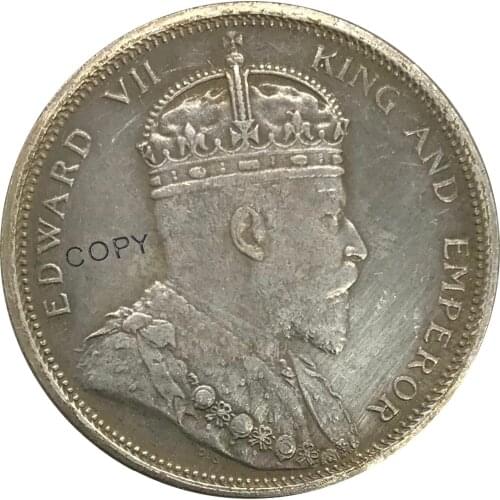 1907 Malaysia Straits Settlements 1 One Dollar Cupronickel Plated Silver Collectibles Copy Coin