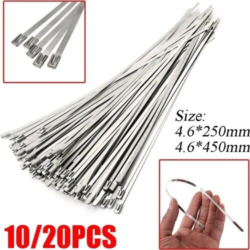 20/10Pcs Stainless Steel Metal Cable Ties Zip Wire Management Wrap Eshaust Heat Straps Induction Pipe Fastener Hook Loop