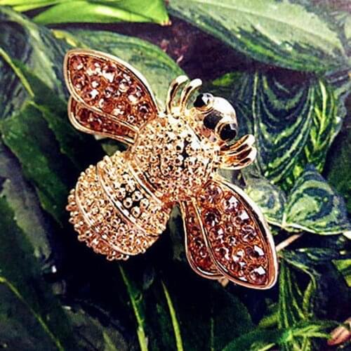 2020 Fashion Jewelry Enamel Pins Metal Bee Crystal Rhinestone Brooch Hijab Pins Broche Vintage Insect Brooches For Women Men