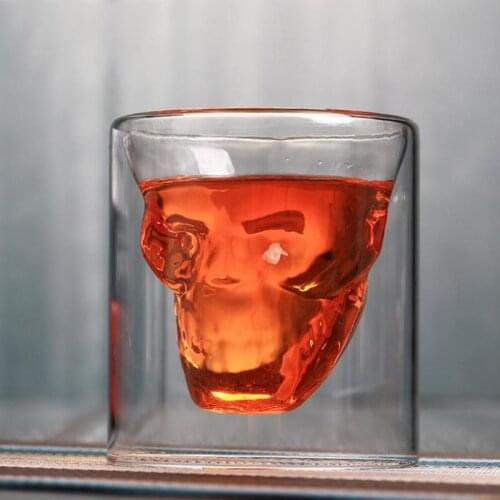 Skull Double Transparent Glass Beer Cup Beer Whiskey Wine Vodka Cup for Home Bar Party Hotel Wedding Glasses Gift Drinkware
