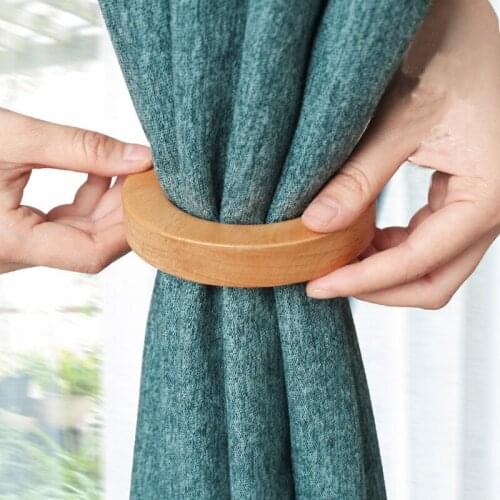 Magnetic Curtain Holder Circle Natural Wood Curtain Tieback Decorative Buckle Clips Tie Back Holdback Home Decoration Room Decor