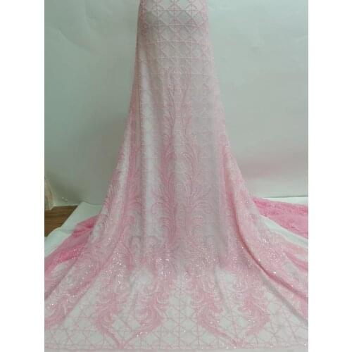 2021 Latest French Nigerian Laces Fabrics High Quality handmade beaded Tulle African Laces Fabric for Wedding dress