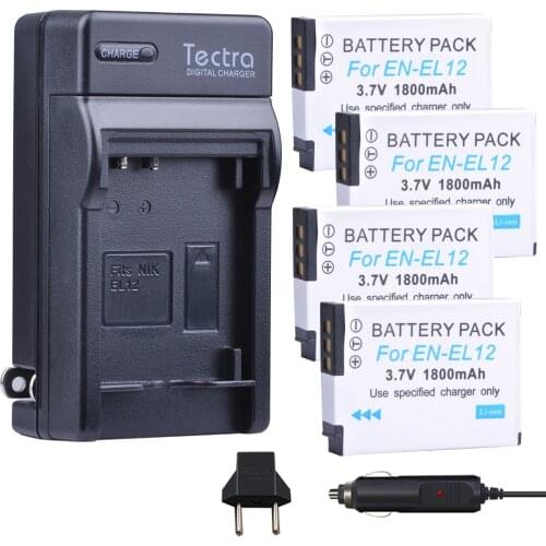 Tectra 4Pcs EN-EL12 EN EL12 ENEL12 Bateria + Digital Charger for Nikon Coolpix S9700 S9500 S9400 S9300 S9100 S8200 S8100 S8000