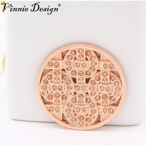 Vinnie Design Jewelry 33mm Large Coin Disc with Champagne Crystal fit for Frame Pendant Necklace