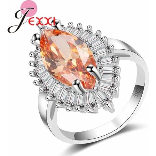 High Quality Fashion 925 Sterling Silver Rings Women Champagne Cubic Zircon Crystal Bridal Wedding Finger Ring Wholesale