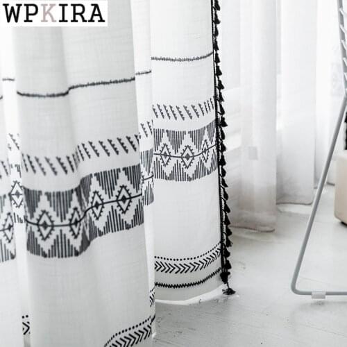 Bohemian Geometric Black White Curtain Cotton Linen Printed for Living Room Drape Bay Window Bedroom Fabric Blind S313#C