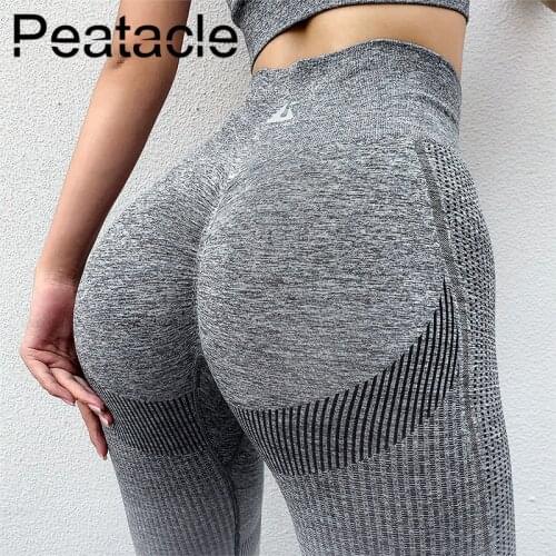 Peatacle Women High Waist Fitness Leggings Quick Dry Breathable Running Sports Trousers Yoga Pants Ombre Seamless Ladies Black