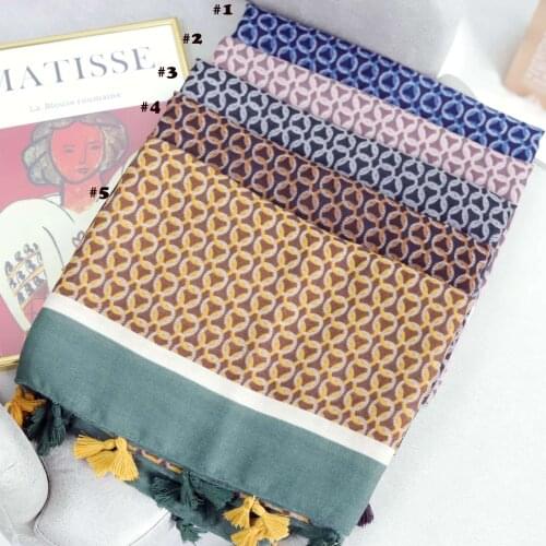 2021 Women Fashion Geometry Printed Pattern Cotton Scarf Shawls Wraps Hijabs 5Colors 10pcs/lot