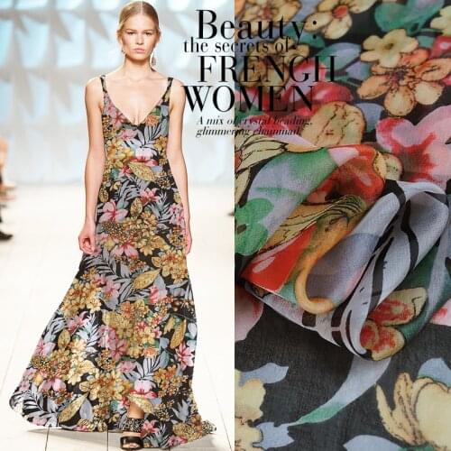 10Meters/Lot Flower Printed Silk Chiffon Fabric Nature Silk Fabric Material Sew Women Dress Scarf 6MM Clothing Garment Textile