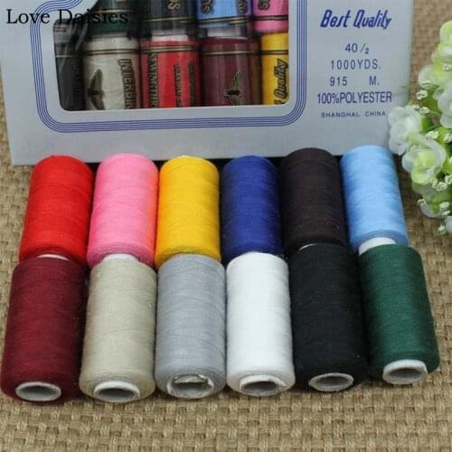 100% Polyester 40S/2 12 mix colors WHITE GREY ROYAL BLUE Thread Cord 1000Y Total for DIY Manual Handwork Sewing Crafts Homework