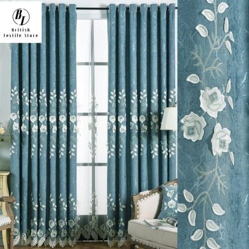 2021 New Luxury Chenille Curtains for Living Dining Room Bedroom Blackout Window Embossed Embroidered Curtains