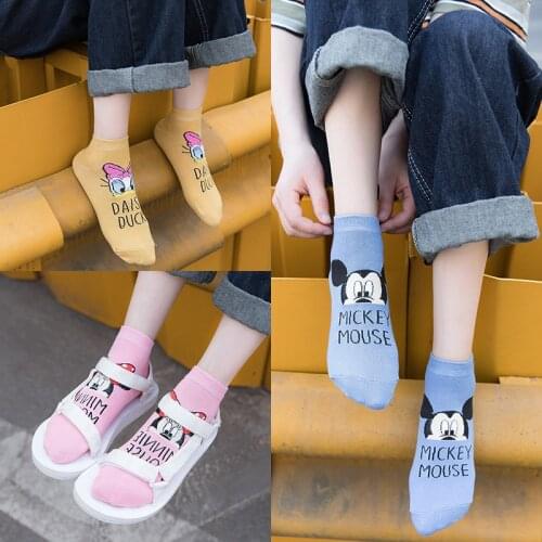 3 Pairs Fashion Socks Womens New Pure Cotton Cartoon Short Sock Casual Funny Disney Mickey Minnie Donald Daisy Pluto Socks