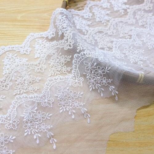 3Yds/lot 11cm wide White silk embroidery soft mesh skirt hem baby collar cuffs decorative fabric lace material AC125