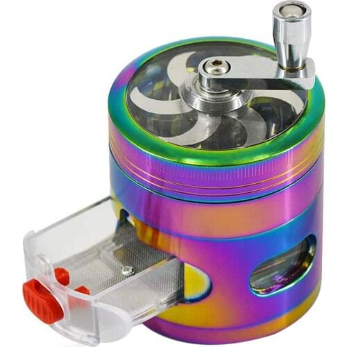 4 Layers Herb Grinder Smoke Crusher Crank Pollinator Herb Grinder Spice Grinder Hand Cranked Clear Top Grinder with Drawer