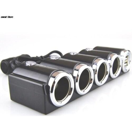 4in1 Car Cigarette Lighter Splitter Plug Adapter Charger Socket DC 12V/24V Doul USB Multi Socket Power Charger Adapter