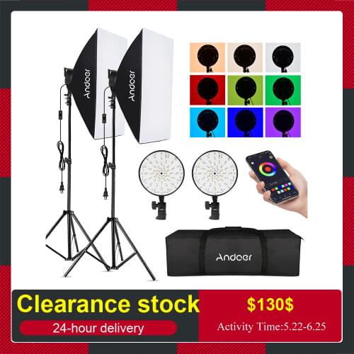 Andoer Studio Photography RGB Softbox Lighting Kit APP Control 50W 3200K-5500K RGB Light for Live Streaming Portrait Shooting
