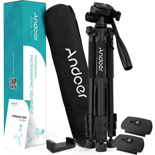 Andoer TTT-663N 57.5inch Travel Lightweight Camera Tripod Stand Phone Tripod for DSLR SLR Camcorder Photography Video Shooting