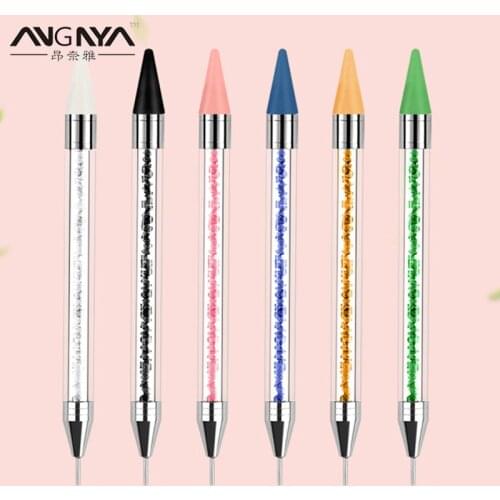 ANGNYA 1Pcs Dual Heads Acrylic Nail Dotting Wax Pen Rhinestones Gem Picker Crystal Picking Nail Art Studs Dotter DIY Drill Tools