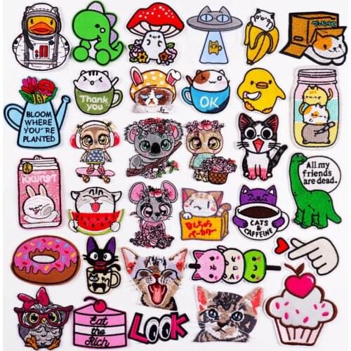 Prajna Cartoon Animal Applique Patches On Clothes Cute Koala Cat Patch Iron on Embroidered Patches For Kids Clothing Stickers