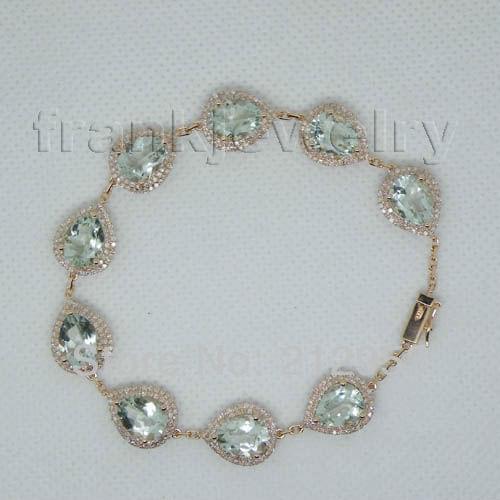 Vintage Pear 7x9mm Solid 14kt Rose Gold Natural Green Amethyst Bracelet NA0014A
