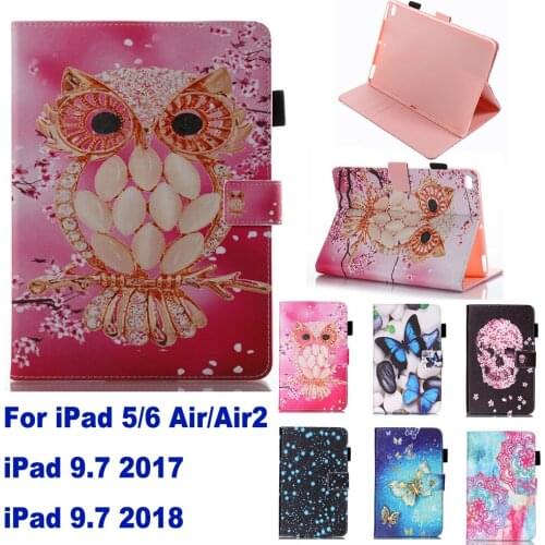 Stand Wallet Card Slot Case For Apple iPad 9.7 2017/2018 iPad 5/6 Air Air2 Case Cover Funda Tablet Fashion Skull Pattern Shell