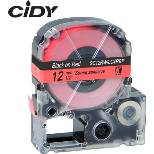 CIDY 30Pcs SC12RW/LC4RBP9 LC-4RBP Compatible For Epson/KingJim LW-300 LW-400 Black on Red 12mm laminated label tapes