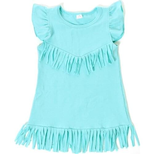 Kids Dresses For Girls Mint Aqua Girls Summer Dress Tassel Girls Clothes Fly Sleeve Girls Children Clothing