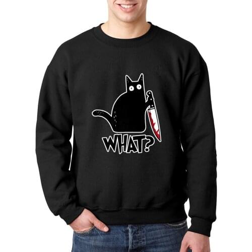 Cat What Print Murderous Cat With Knife Funny Halloween Gift fleece Hoodie Jacket Cotton crew-neck hoodies for men and women