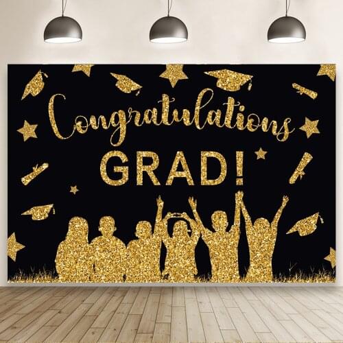 Happy Graduation Golden Decoration Background Portrait Photography Ceremony Party Photozone Photo Backdrops Photocall Studio