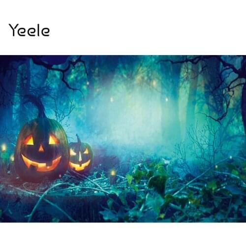 Yeele Halloween Photocall Backdrop Leaves Pumpkin Lantern White Smoke Background Baby Photographic Photography For Photo Studio