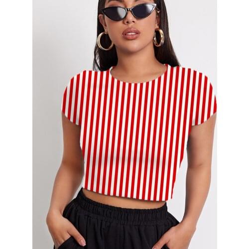 3d Tshirt Stripe T shirt Women Abstract T-shirts 3d Harajuku Navel Bare Short Sleeve Summer New Male O-Neck