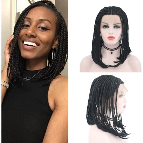 Charisma Black Micro Braiding Hair Synthetic Lace Front Wigs For Black Women Braided Box Braids Wig Heat Resistant Short Bob Wig