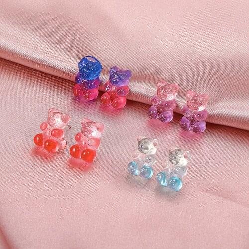 Creative Little Bear Cute Mini Gradient Color Gummy Bear Earrings Minimalist Cartoon Design Female Earrings Jewelry Best Gift