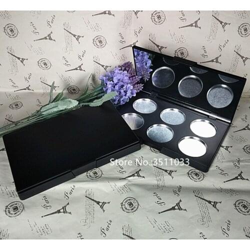 6 Grids Matte Black Cosmetic Powder Compact Containers Aluminum Palette Mirror Frosted Black Empty Eyeshdow Blush Lipstick Box