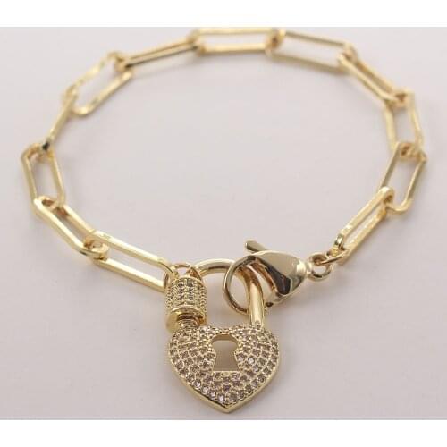 MHS.SUN Mosaic Zircon Heart Lock Pendants Women Chain Bracelets Exaggerated Chunky Chain Bracelet Fashion Jewelry 1Pcs