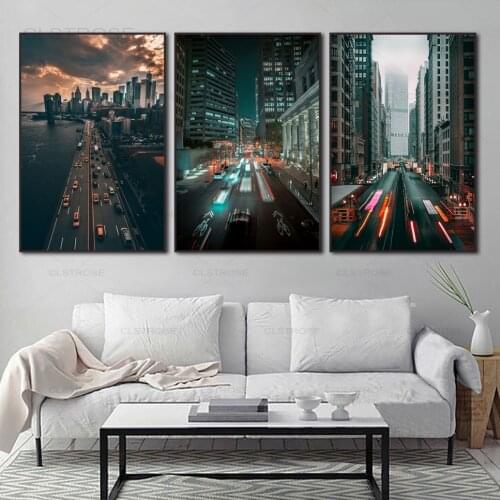 Fashion Nordic Decoration Home Art Posters and Prints City Street Night Scenery Canvas Painting Living Room Wall Pictures