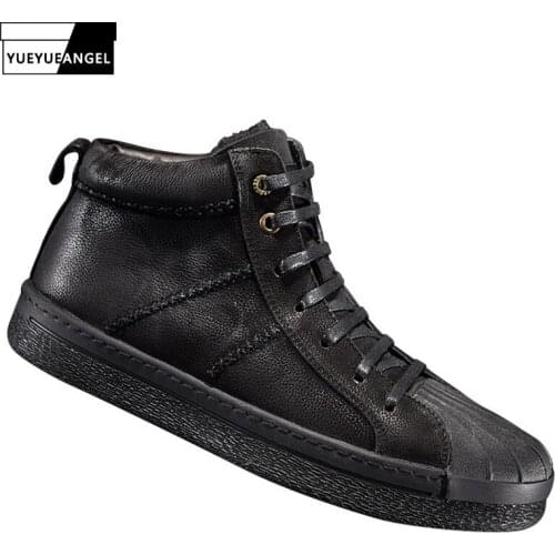 Men Winter Fleece Lining Warm Cotton Shoes Outdoor High Top Flat Sneakers 100% Genuine Leather Luxury Trainers Zapatillas Hombre