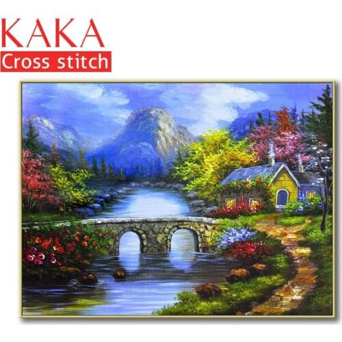 Cross stitch kits,Embroidery needlework sets with printed pattern,11CT-canvas for Home Decor Painting,Landscape Full NCKS056