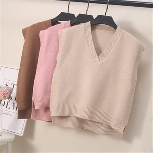 New women sweater V neck knitted vest solid vintage elegant thick warm pullover female autumn winter jumper fashion korean