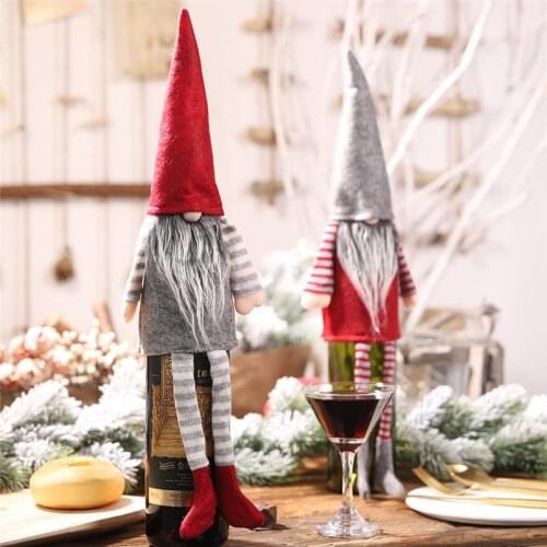 2020 New Year Christmas Decorations for home Christmas Faceless Dolls Hanging Legs Bottle cover Champagne Bottle Dress Up FZ136