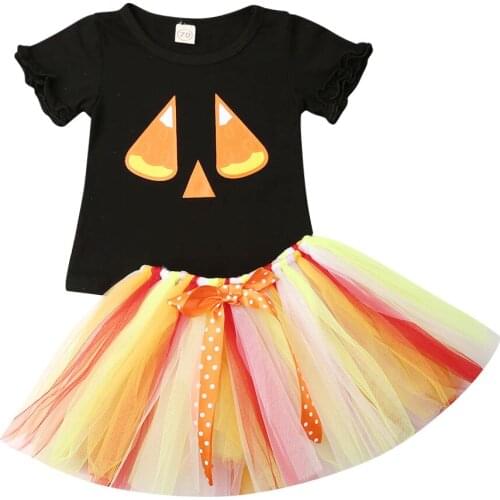 Thanksgiving Girl Clothes Toddler Baby Girl Party Turkey Tops +Rainbow Cake Tutu Skirt 2pcs Outfit