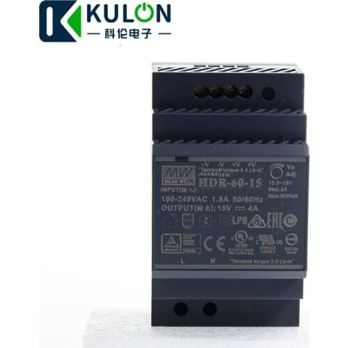 Original MEAN WELL HDR-60-15 15V 60W 4A meanwell step shape DIN Rail Power Supply