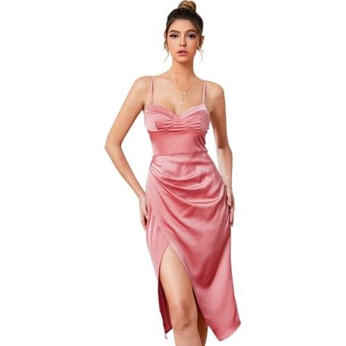 2021 New Women Fashion Backless Polka Dot Print Dress Sexy Ladies V-neck Satin Silk Dress for Party Clubwear Bodycon Dresses