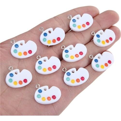 Julie Wang 10PCS Resin Color Palette Charms With Nail Flat Back Pendant Bracelet Earrings Jewelry Making Accessory Decor