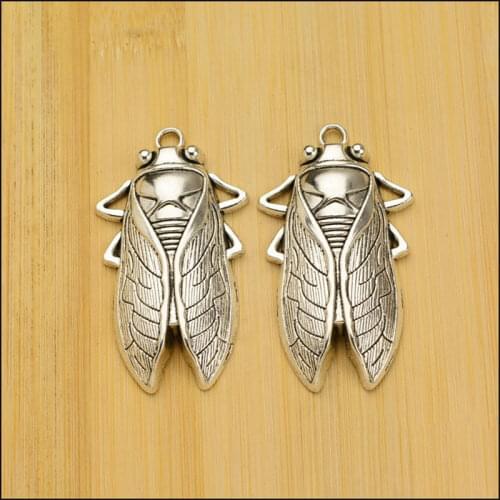 2pcs Charms Summer Cicada Antique Silver Color Pendants Making DIY Handmade Tibetan Silver Color Jewelry