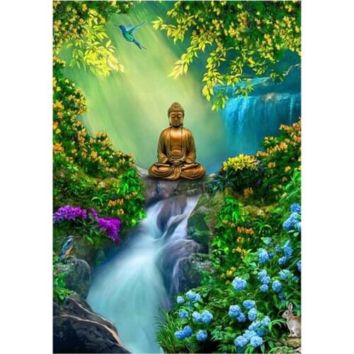Full Diamond 5D Religious Diamond Painting Big Buddha DIY Diamond Embroidery Kit Landscape Mosaic Home Decoration Faith Gift